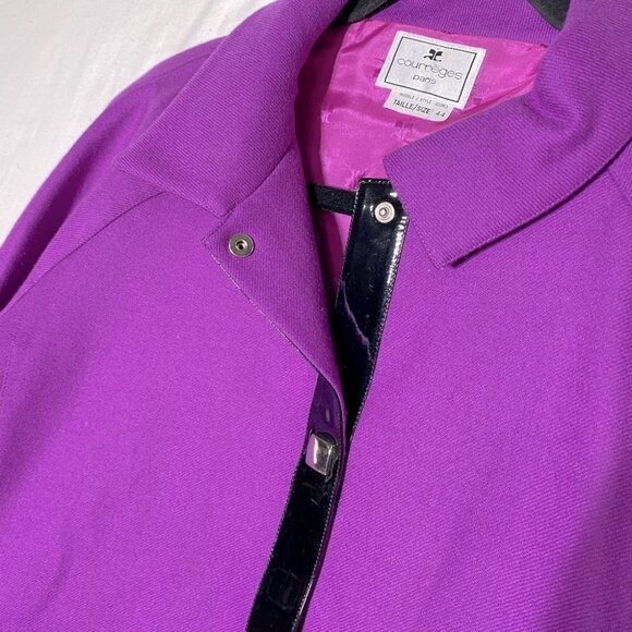 Vintage Courrèges Paris Purple Wool Skirt Blazer Set With Patent Leather Trim 44 - Picture 13 of 16